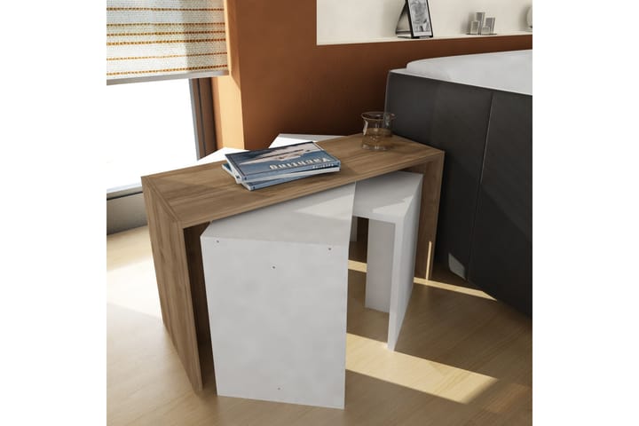 Sarjapöytä Dennize 80 cm 3 pöytää - Valkoinen/Pähkinänruskea - Sarjapöytä - Sohvapöytä