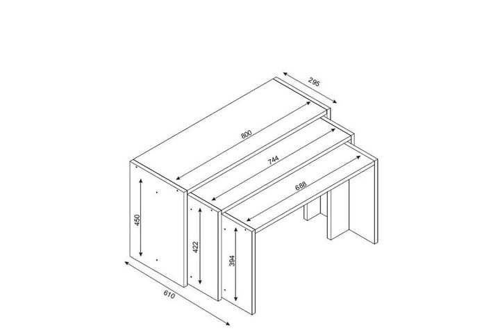 Sarjapöytä Dennize 80 cm 3 pöytää - Valkoinen/Pähkinänruskea - Sarjapöytä - Sohvapöytä