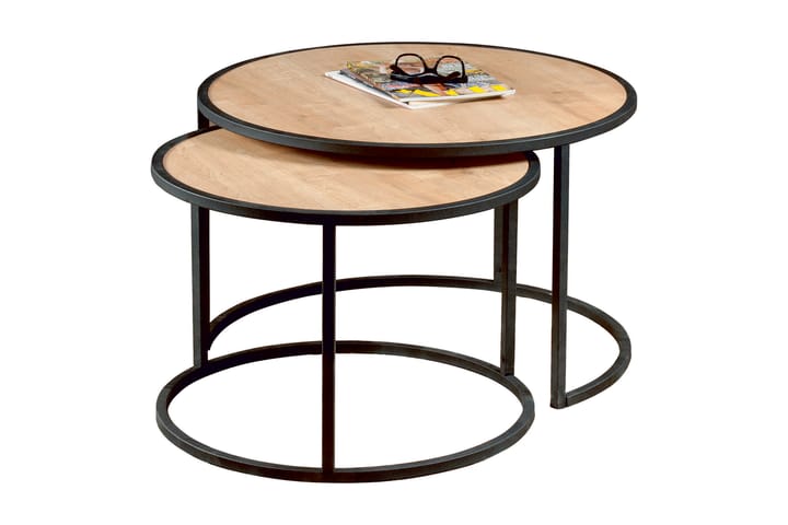 Sarjapöytä Dumö 80 cm Pyöreä 2 pöytää - Vaaleanruskea/Musta - Sarjapöytä - Sohvapöytä