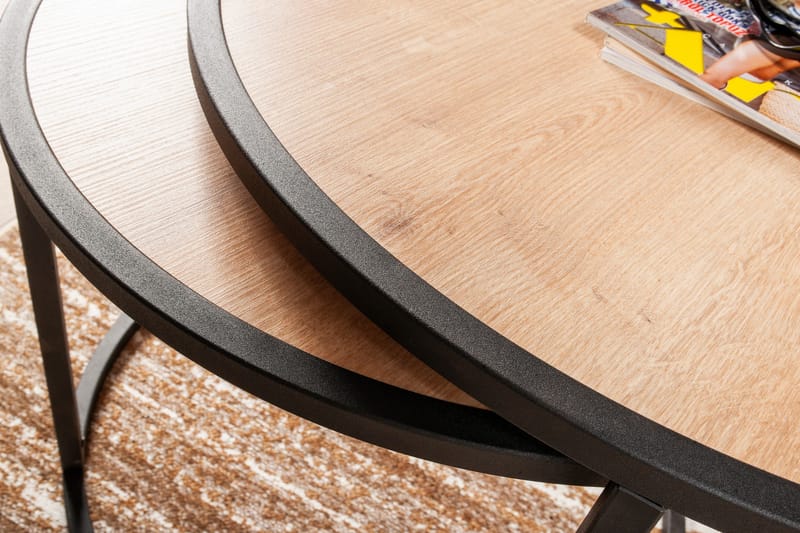 Sarjapöytä Dumö 80 cm Pyöreä 2 pöytää - Vaaleanruskea/Musta - Huonekalut - Pöytä & ruokailuryhmä - Sohvapöytä