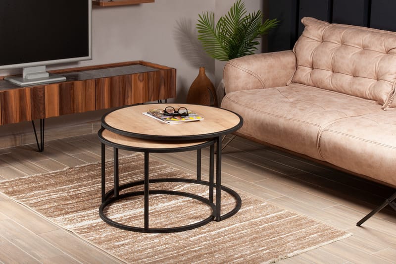 Sarjapöytä Dumö 80 cm Pyöreä 2 pöytää - Vaaleanruskea/Musta - Huonekalut - Pöytä & ruokailuryhmä - Sohvapöytä