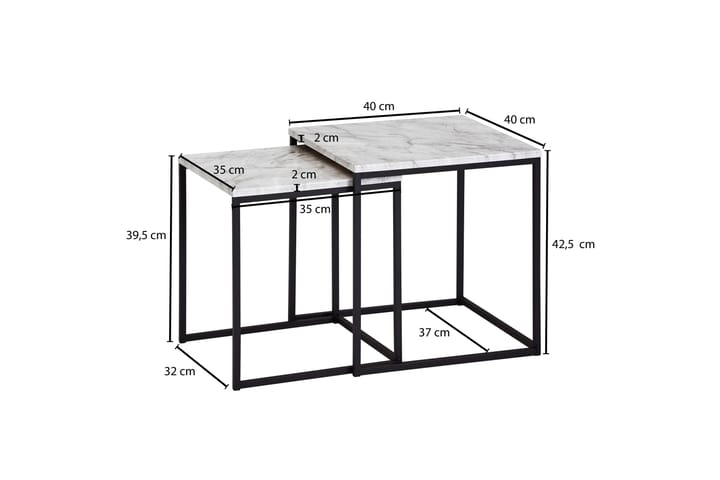 Sarjapöytä Gereline 40 cm Marmorikuvio 2 pöytää - Valkoinen/Musta - Sarjapöytä - Marmoripöydät - Sohvapöytä