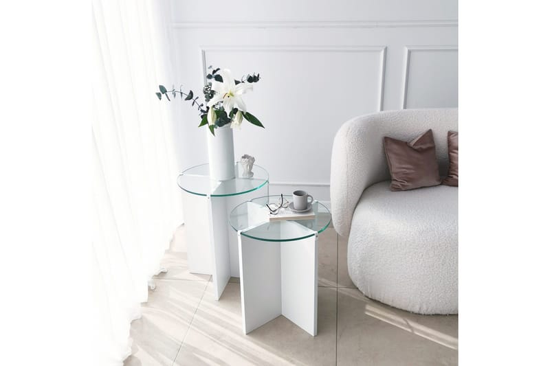 Sarjapöytä Jospeh 60x40x60 cm Pyöreä - Valkoinen - Huonekalut - Pöytä & ruokailuryhmä - Sohvapöytä