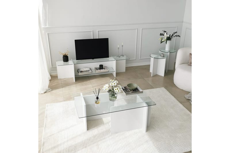 Sarjapöytä Jospeh 60x40x60 cm Pyöreä - Valkoinen - Huonekalut - Pöytä & ruokailuryhmä - Sohvapöytä