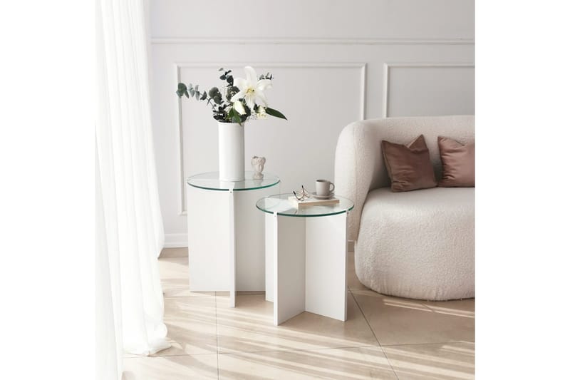 Sarjapöytä Jospeh 60x40x60 cm Pyöreä - Valkoinen - Huonekalut - Pöytä & ruokailuryhmä - Sohvapöytä