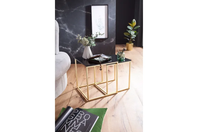 Sarjapöytä Khamsouk 48 cm 2 pöytää - Musta/Kulta - Huonekalut - Pöytä & ruokailuryhmä - Sohvapöytä