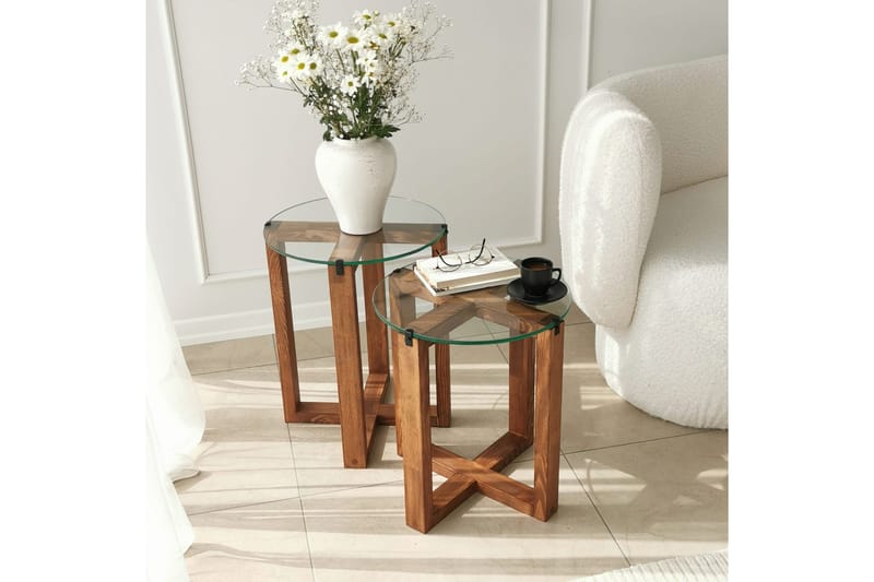 Sarjapöytä Lonaste 50x40x50 cm Pyöreä - Ruskea - Huonekalut - Pöytä & ruokailuryhmä - Sohvapöytä