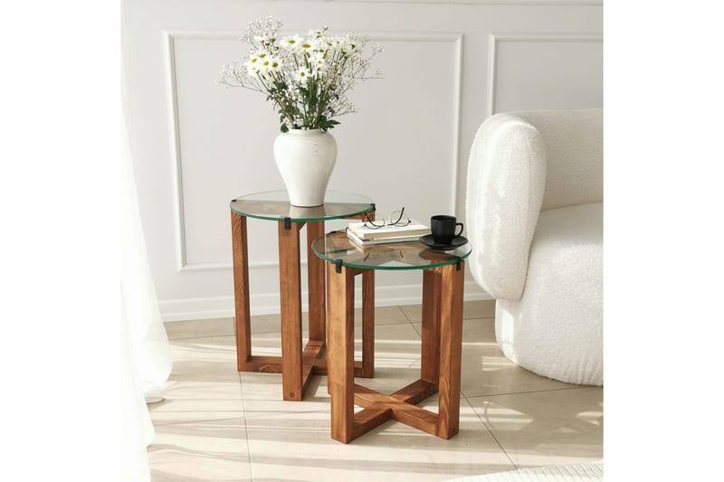 Sarjapöytä Lonaste 50x40x50 cm Pyöreä - Ruskea - Huonekalut - Pöytä & ruokailuryhmä - Sohvapöytä