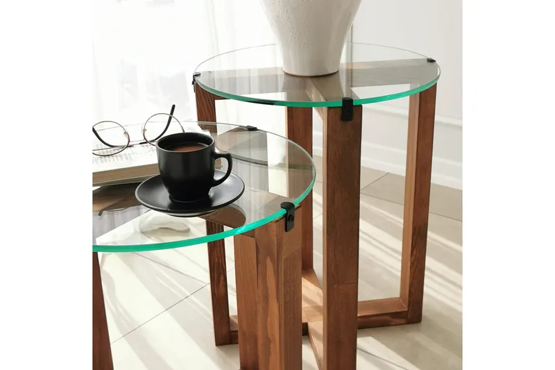 Sarjapöytä Lonaste 50x40x50 cm Pyöreä - Ruskea - Huonekalut - Pöytä & ruokailuryhmä - Sohvapöytä