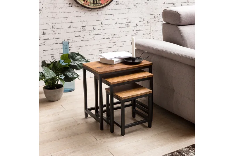 Sarjapöytä Lysogorski 45 cm 3 pöytää - Massiivi Puu/Musta - Huonekalut - Pöytä & ruokailuryhmä - Sohvapöytä