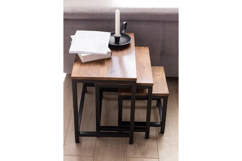 Sarjapöytä Lysogorski 45 cm 3 pöytää - Massiivi Puu/Musta - Huonekalut - Pöytä & ruokailuryhmä - Sohvapöytä