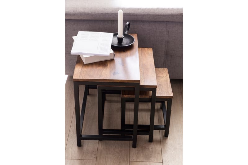 Sarjapöytä Lysogorski 45 cm 3 pöytää - Massiivi Puu/Musta - Huonekalut - Pöytä & ruokailuryhmä - Sohvapöytä