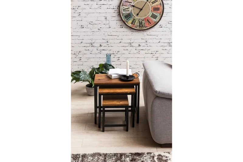 Sarjapöytä Lysogorski 45 cm 3 pöytää - Massiivi Puu/Musta - Huonekalut - Pöytä & ruokailuryhmä - Sohvapöytä