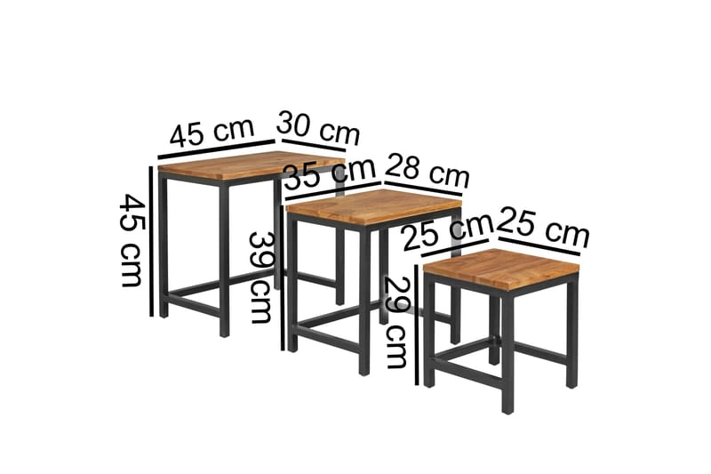Sarjapöytä Lysogorski 45 cm 3 pöytää - Massiivi Puu/Musta - Huonekalut - Pöytä & ruokailuryhmä - Sohvapöytä