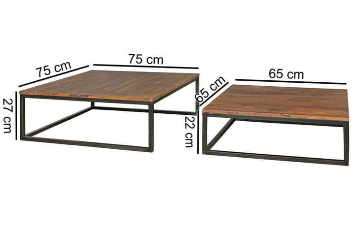 Sarjapöytä Lysogorski 75 cm 2 pöytää - Massiivi Puu/Musta - Sohvapöytä - Sarjapöytä