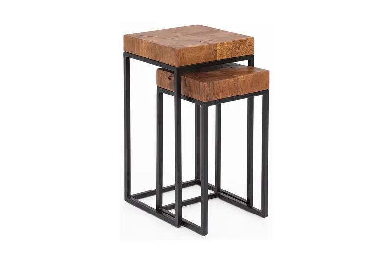 Sarjapöytä Mukil 30 cm 2 pöytää, Massiivi Puu/Ruskea/Musta