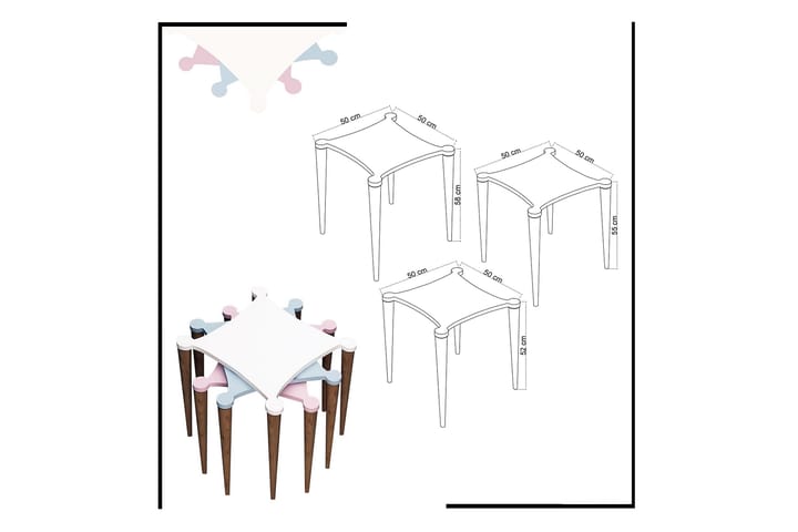 Sarjapöytä Nayla 50 cm 3 pöytää - Valkoinen/Roosa/Sininen - Sarjapöytä - Sohvapöytä