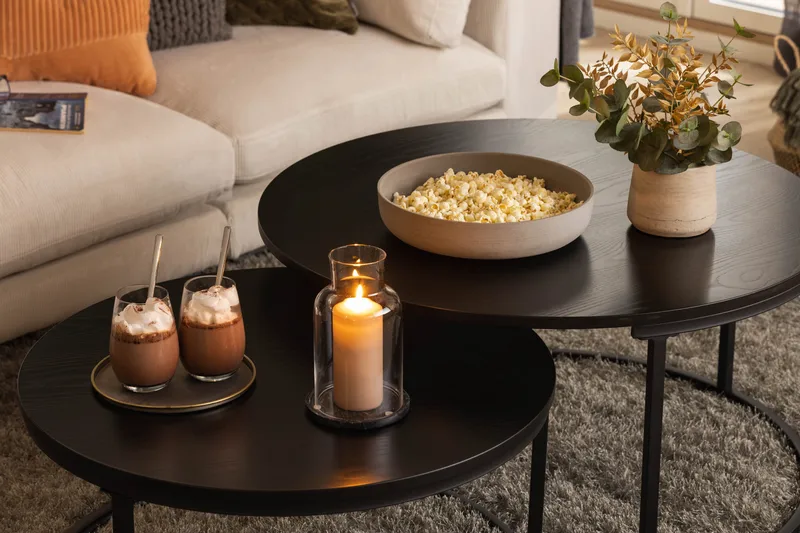 Sarjapöytä Thyra 75/90 cm Pyöreä 2 pöytää - Musta - Huonekalut - Pöytä & ruokailuryhmä - Sohvapöytä