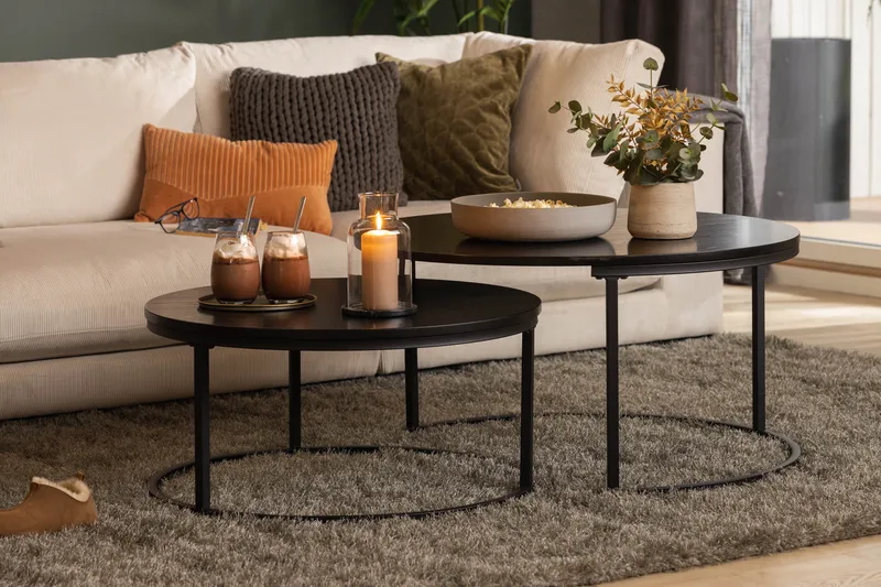 Sarjapöytä Thyra 75/90 cm Pyöreä 2 pöytää - Musta - Huonekalut - Pöytä & ruokailuryhmä - Sohvapöytä