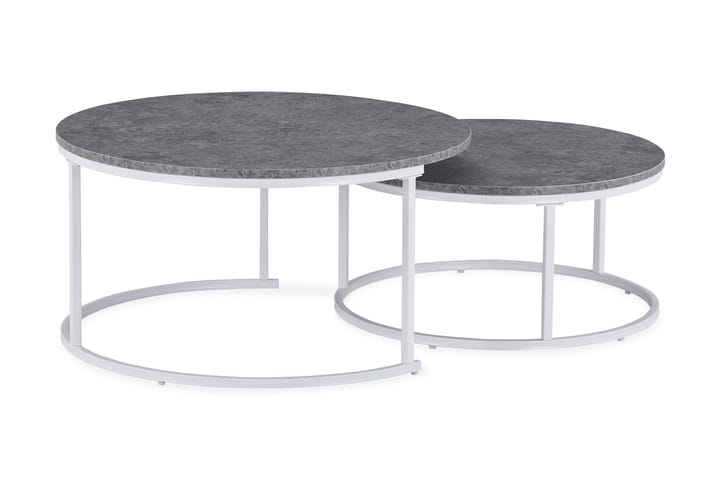 Sarjapöytä Thyra 75/90 cm Pyöreä 2 pöytää - Harmaa/Valkoinen - Sarjapöytä - Marmoripöydät - Sohvapöytä - Peilipöytä - Kokoontaitettavat pöydät