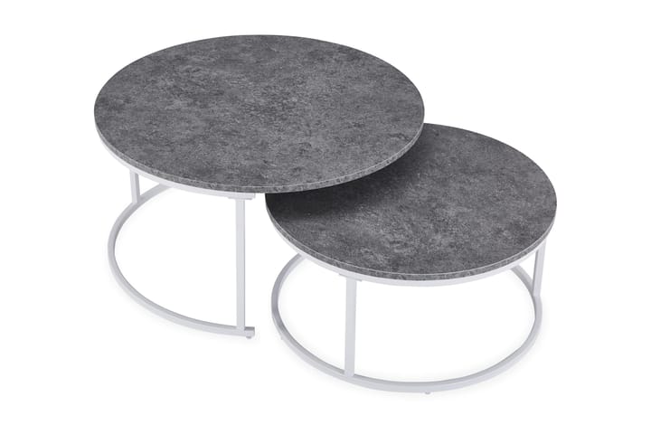 Sarjapöytä Thyra 75/90 cm Pyöreä 2 pöytää - Harmaa/Valkoinen - Sarjapöytä - Sohvapöytä
