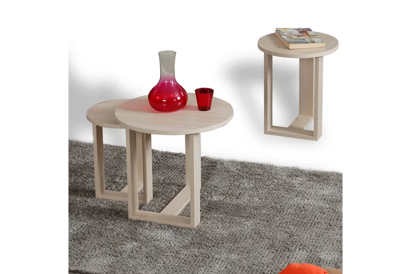 Sarjapöytä Ubbeboda 52 cm Pyöreä 3 pöytää - Beige - Huonekalut - Pöytä & ruokailuryhmä - Sohvapöytä