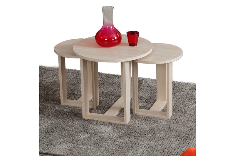 Sarjapöytä Ubbeboda 52 cm Pyöreä 3 pöytää - Beige - Huonekalut - Pöytä & ruokailuryhmä - Sohvapöytä
