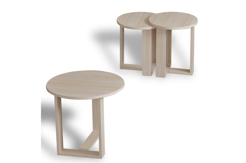 Sarjapöytä Ubbeboda 52 cm Pyöreä 3 pöytää - Beige - Huonekalut - Pöytä & ruokailuryhmä - Sohvapöytä