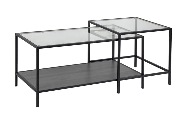 Sarjapöytä Walmon 90 cm Säilytyksellä Hylly 2 pöytää - Lasi/Musta - Sarjapöytä - Sohvapöytä