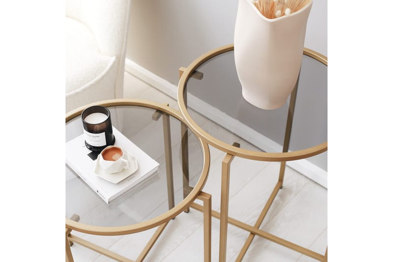 Sarjapöytä Paprendre 50 cm Pyöreä 2-pak - Savunvärinen/kulta - Huonekalut - Pöytä & ruokailuryhmä - Sohvapöytä