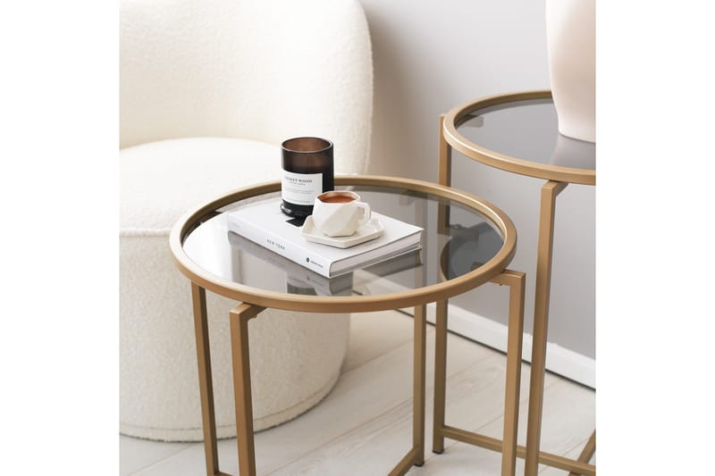 Sarjapöytä Paprendre 50 cm Pyöreä 2-pak - Savunvärinen/kulta - Huonekalut - Pöytä & ruokailuryhmä - Sohvapöytä