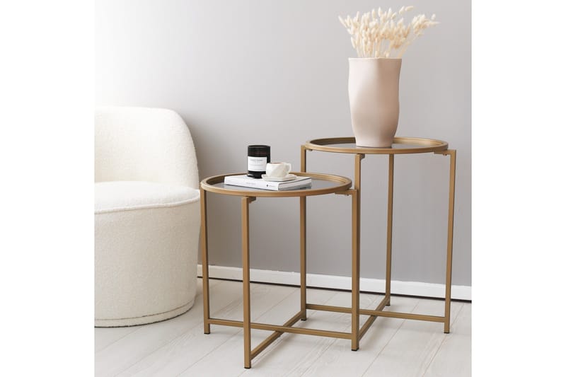 Sarjapöytä Paprendre 50 cm Pyöreä 2-pak - Savunvärinen/kulta - Huonekalut - Pöytä & ruokailuryhmä - Sohvapöytä