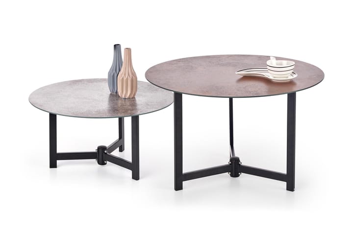 Sarjapöytä Pinmore 70 cm Pyöreä 2 pöytää - Lasi/Ruskea/Harmaa/Musta - Sarjapöytä - Sohvapöytä