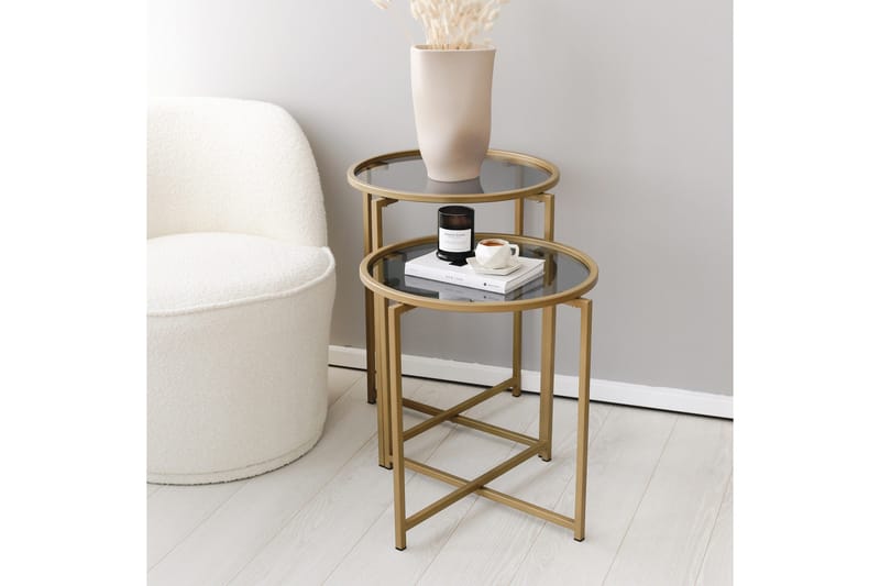 Sarjapöytä Paprendre 50 cm Pyöreä 2-pak - Savunvärinen/kulta - Huonekalut - Pöytä & ruokailuryhmä - Sohvapöytä