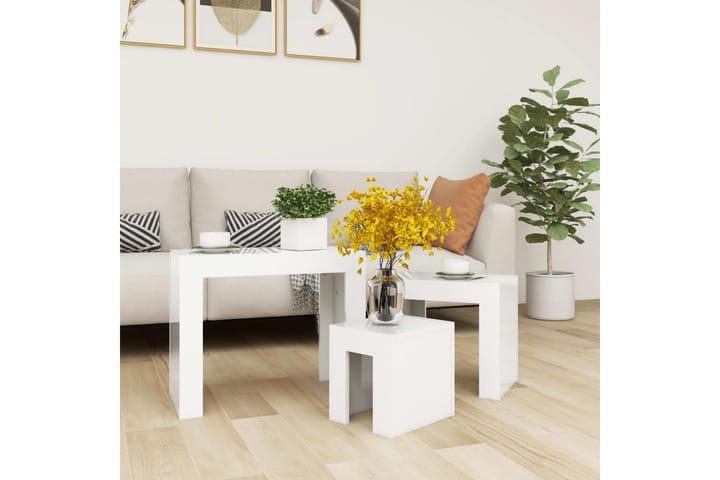 Sarjasohvapöydät 3 kpl korkeakiilto valkoinen lastulevy - Sarjapöytä - Sohvapöytä