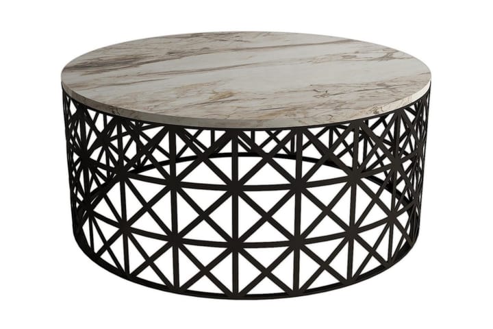 Sohvapöytä Sipila 90 cm Pyöreä Marmorikuvio - Valkoinen/Musta - Marmoripöydät - Sohvapöytä