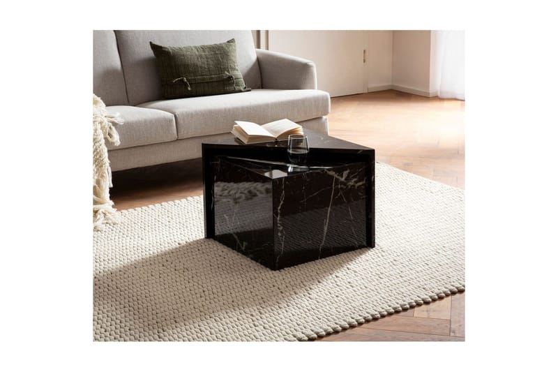 Sisaruspöytä Wohnling Sarja 2 MONOBLOC korkeakiiltoisena kolmionmuotoinen, moderni tyyli Marmori, musta - Marmori, musta - Huonekalut - Pöytä & ruokailuryhmä - Sohvapöytä