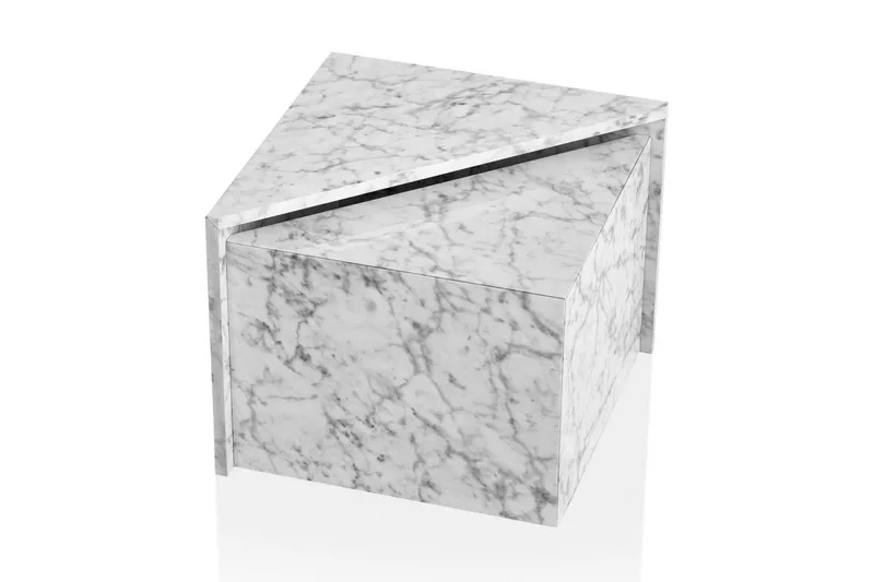 Sisaruspöytä Wohnling Sarja 2 MONOBLOC korkeakiiltoisena kolmionmuotoinen, moderni tyyli Marmori, valkoinen, Marmori, valkoinen