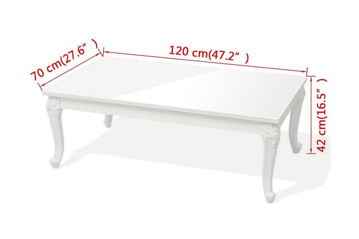 Sohvapöytä 115x65x42 cm Korkeakiilto Valkoinen - Valkoinen - Sohvapöytä