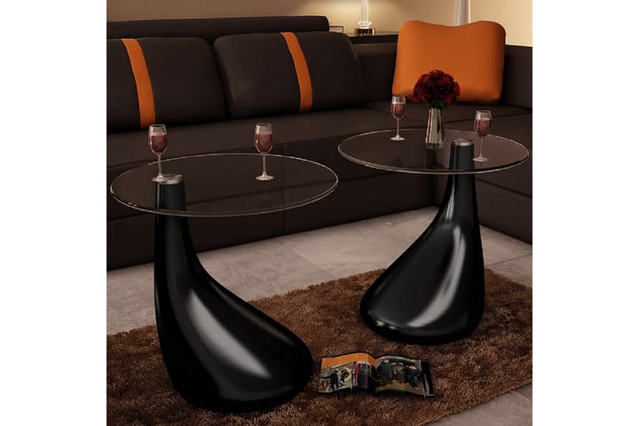 Sohvapöytä 2kpl pyöreä lasinen pöytälevy Korkeakiilto musta - Musta - Sohvapöytä