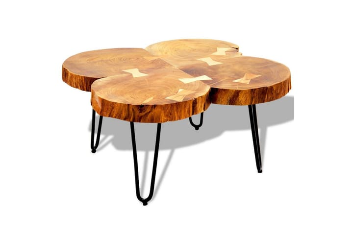 Sohvapöytä 35 cm 4 puunrunkolevyä Kiinteä seesampuu - Ruskea - Sohvapöytä