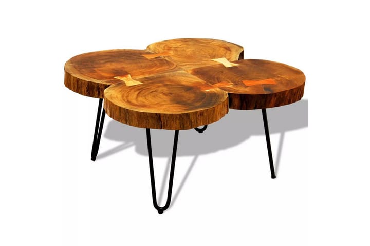 Sohvapöytä 35 cm 4 puunrunkolevyä Kiinteä seesampuu - Ruskea - Sohvapöytä