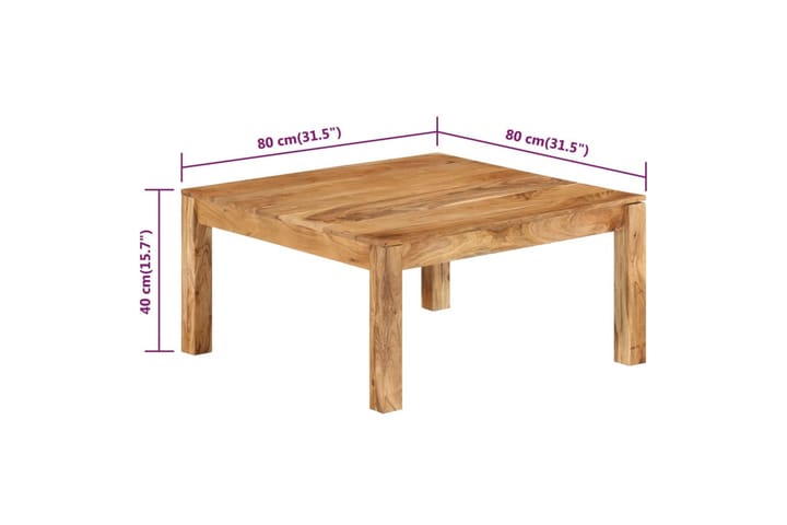 Sohvapöytä 80x80x40 cm täysi akaasiapuu - Ruskea - Sohvapöytä