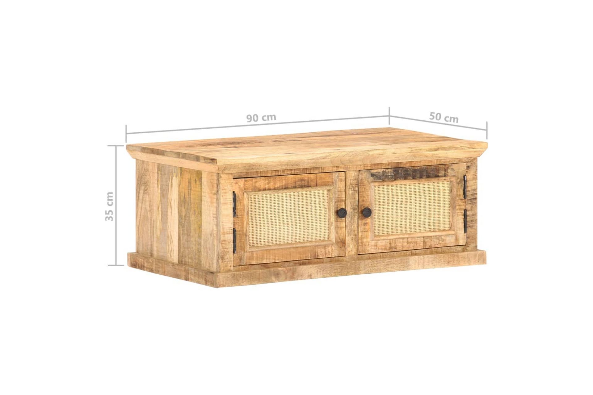 Sohvapöytä 90x50x35 cm täysi mangopuu ja luonnonruoko - Ruskea - Huonekalut - Pöytä & ruokailuryhmä - Sohvapöytä