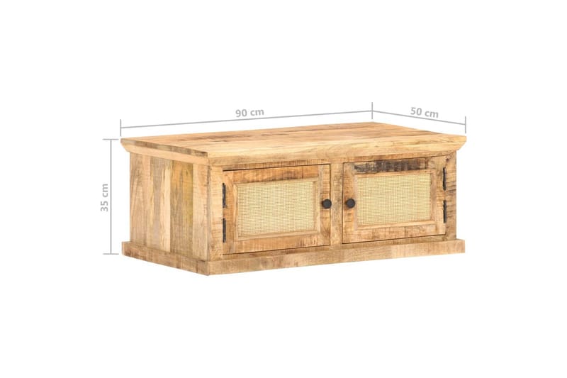 Sohvapöytä 90x50x35 cm täysi mangopuu ja luonnonruoko - Ruskea - Huonekalut - Pöytä & ruokailuryhmä - Sohvapöytä
