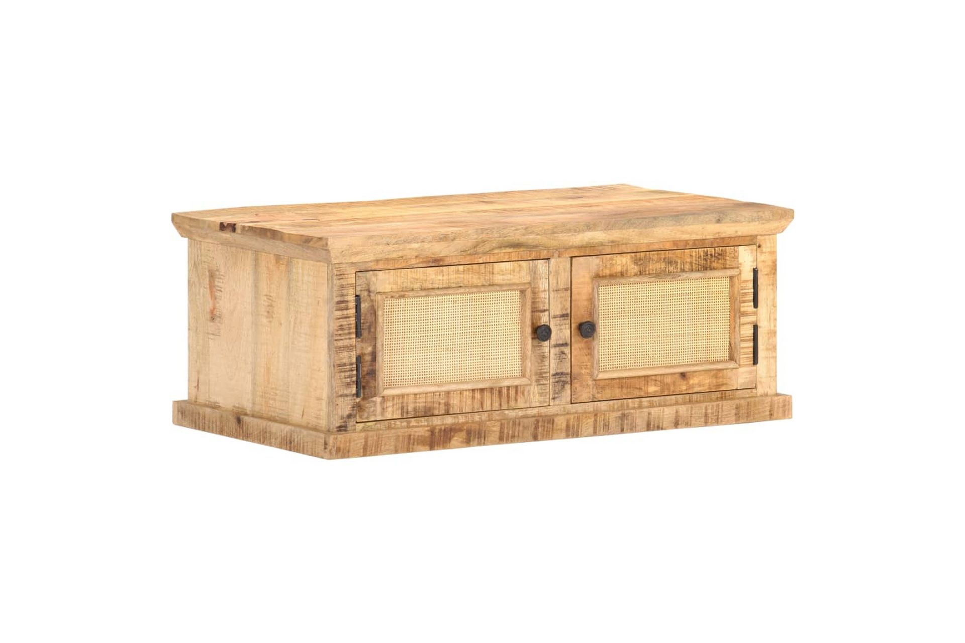 Sohvapöytä 90x50x35 cm täysi mangopuu ja luonnonruoko - Ruskea - Huonekalut - Pöytä & ruokailuryhmä - Sohvapöytä