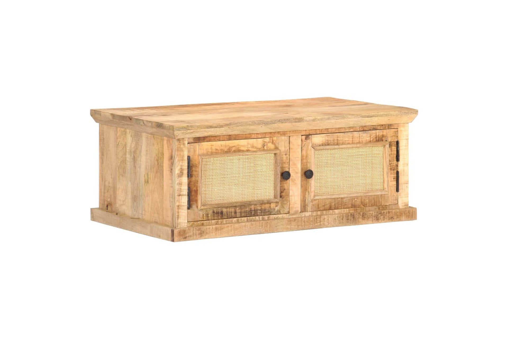 Sohvapöytä 90x50x35 cm täysi mangopuu ja luonnonruoko - Ruskea - Huonekalut - Pöytä & ruokailuryhmä - Sohvapöytä