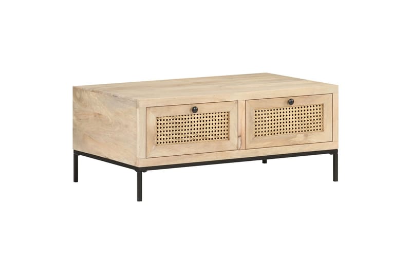 Sohvapöytä 90x50x37 cm täysi mangopuu ja luonnonruoko - Huonekalut - Pöytä & ruokailuryhmä - Sohvapöytä