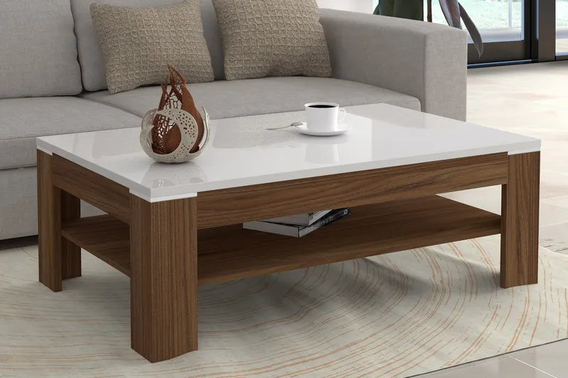 Sohvapöytä Ajanel 120 cm Säilytyksellä Hylly - Ruskea/Valkoinen - Huonekalut - Pöytä & ruokailuryhmä - Sohvapöytä