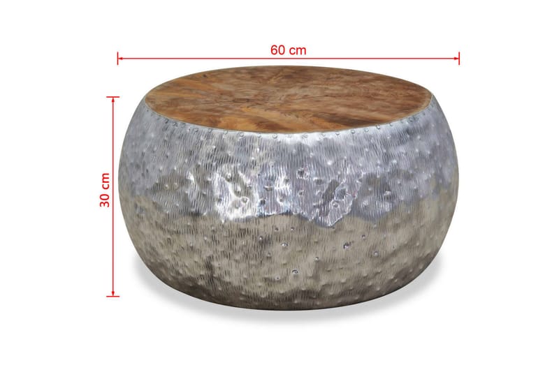 Sohvapöytä Alumiini tiikki 60x60x30 cm - Hopea - Huonekalut - Pöytä & ruokailuryhmä - Sohvapöytä